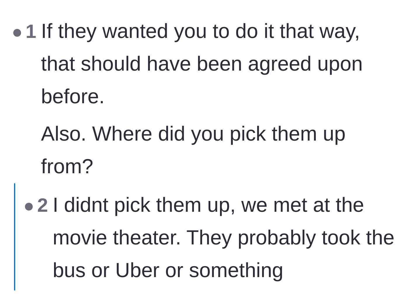 Comment thread 2 - A discussion breaking down why Sandra failed as a friend by not vouching for the driver's character when the passenger felt unsafe.