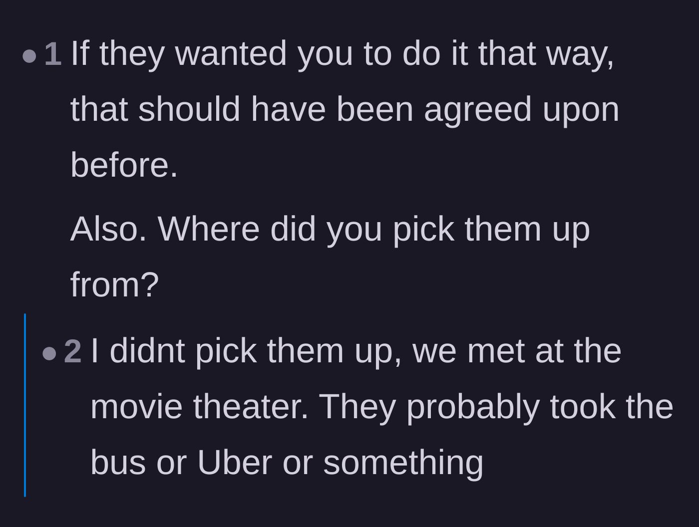 Comment thread 2 - A discussion breaking down why Sandra failed as a friend by not vouching for the driver's character when the passenger felt unsafe.