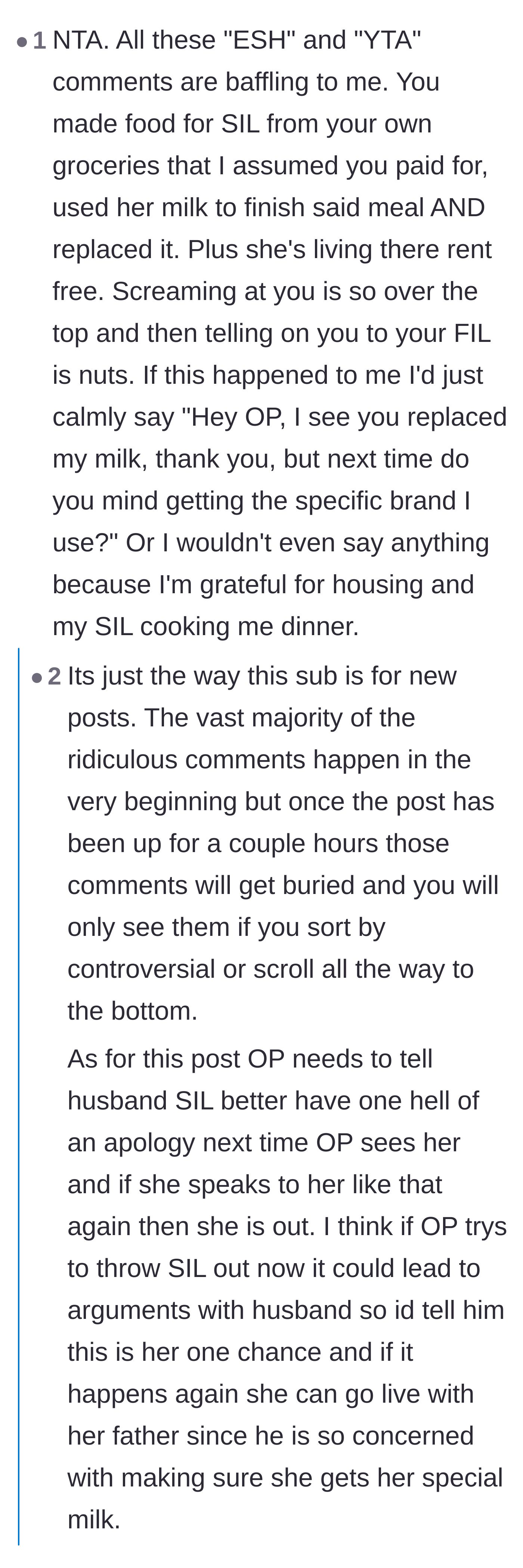 Comment thread 4 - A user expresses shock at any negative comments toward the host, outlining how a normal, grateful person would have handled the milk swap.