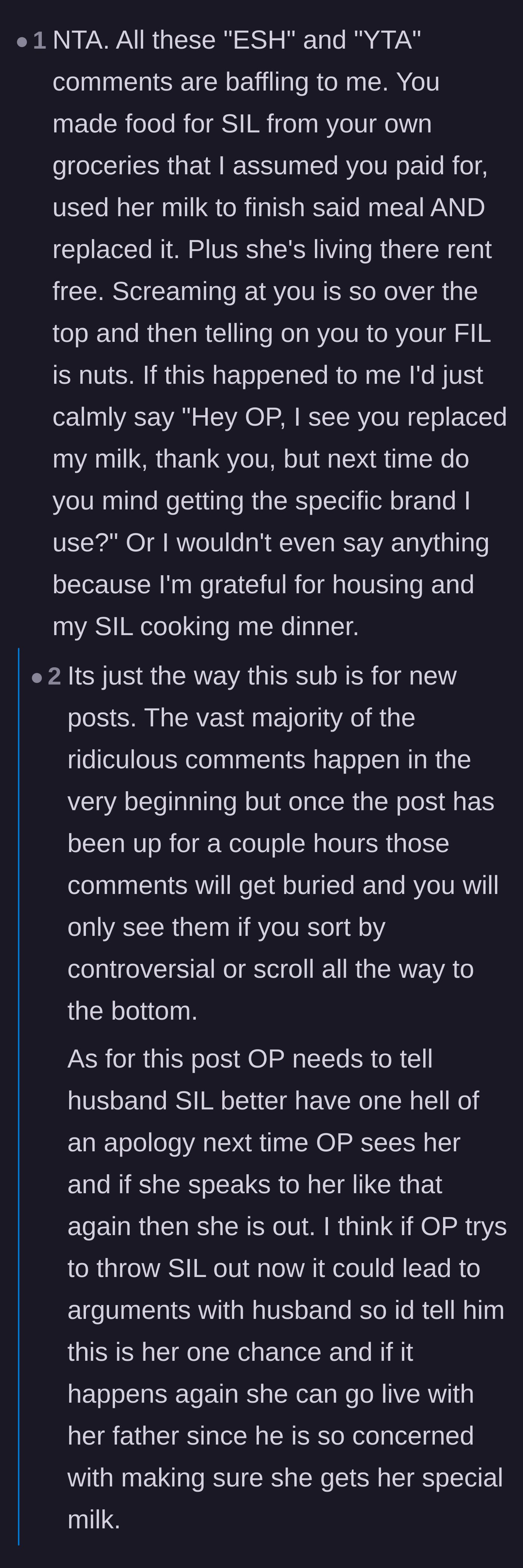 Comment thread 4 - A user expresses shock at any negative comments toward the host, outlining how a normal, grateful person would have handled the milk swap.