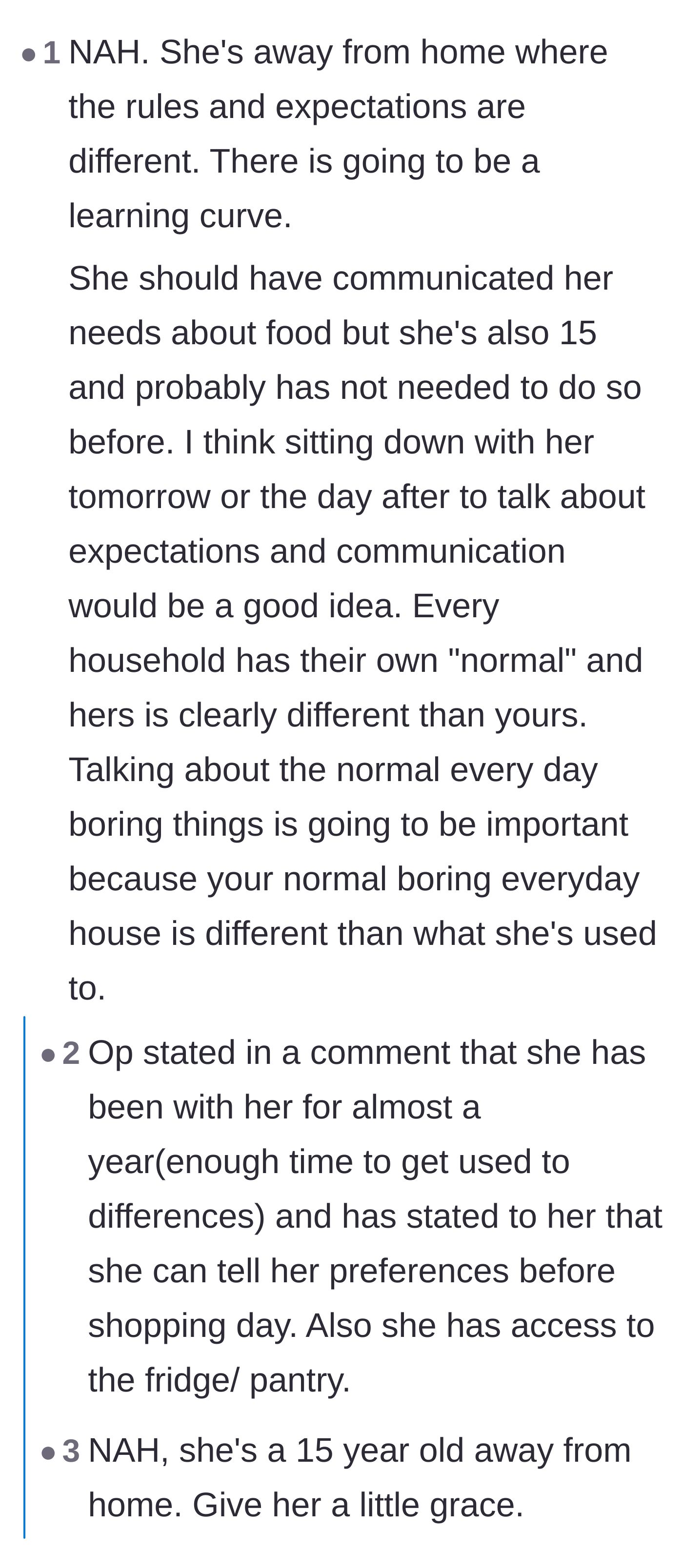 Comment thread 1 - Readers discussing how the teenager might just be homesick, hormonal, and experiencing intense 'hanger.'