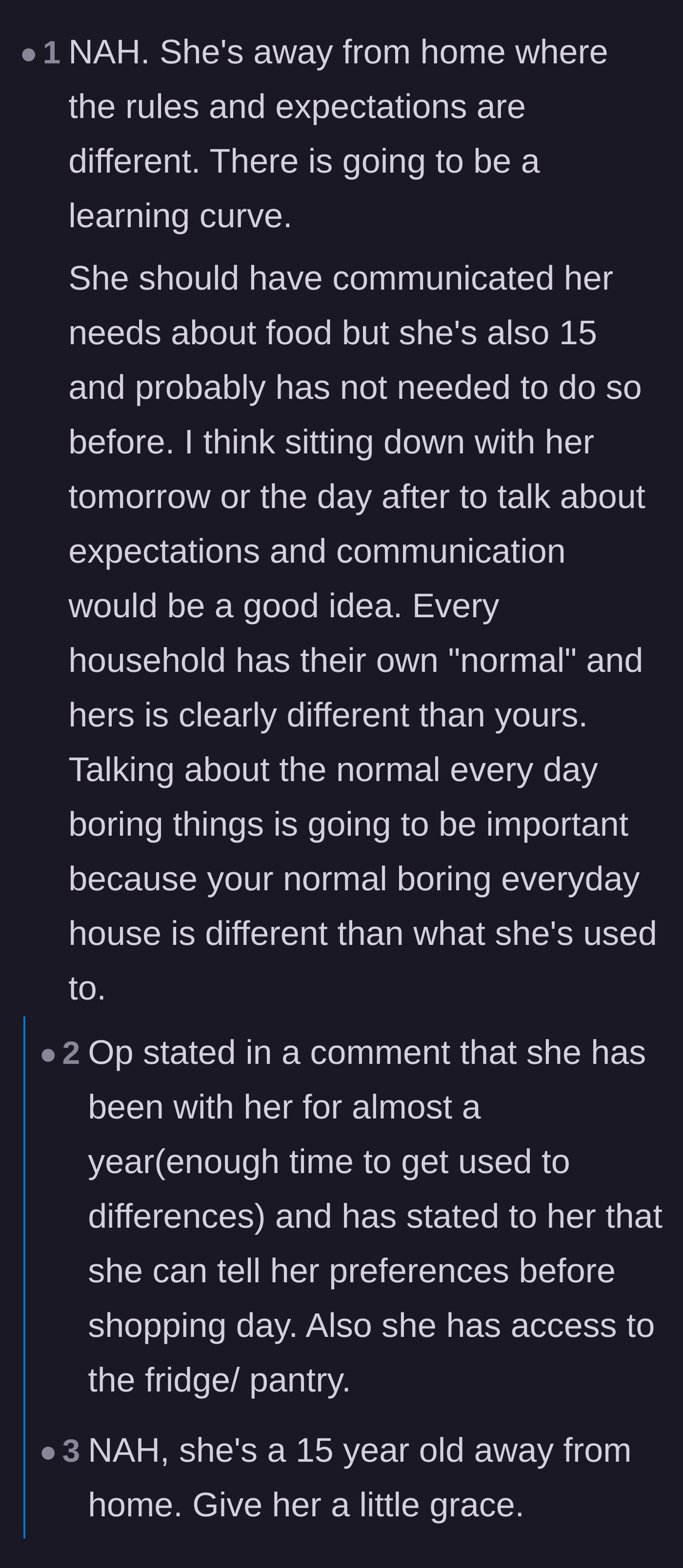Comment thread 1 - Readers discussing how the teenager might just be homesick, hormonal, and experiencing intense 'hanger.'