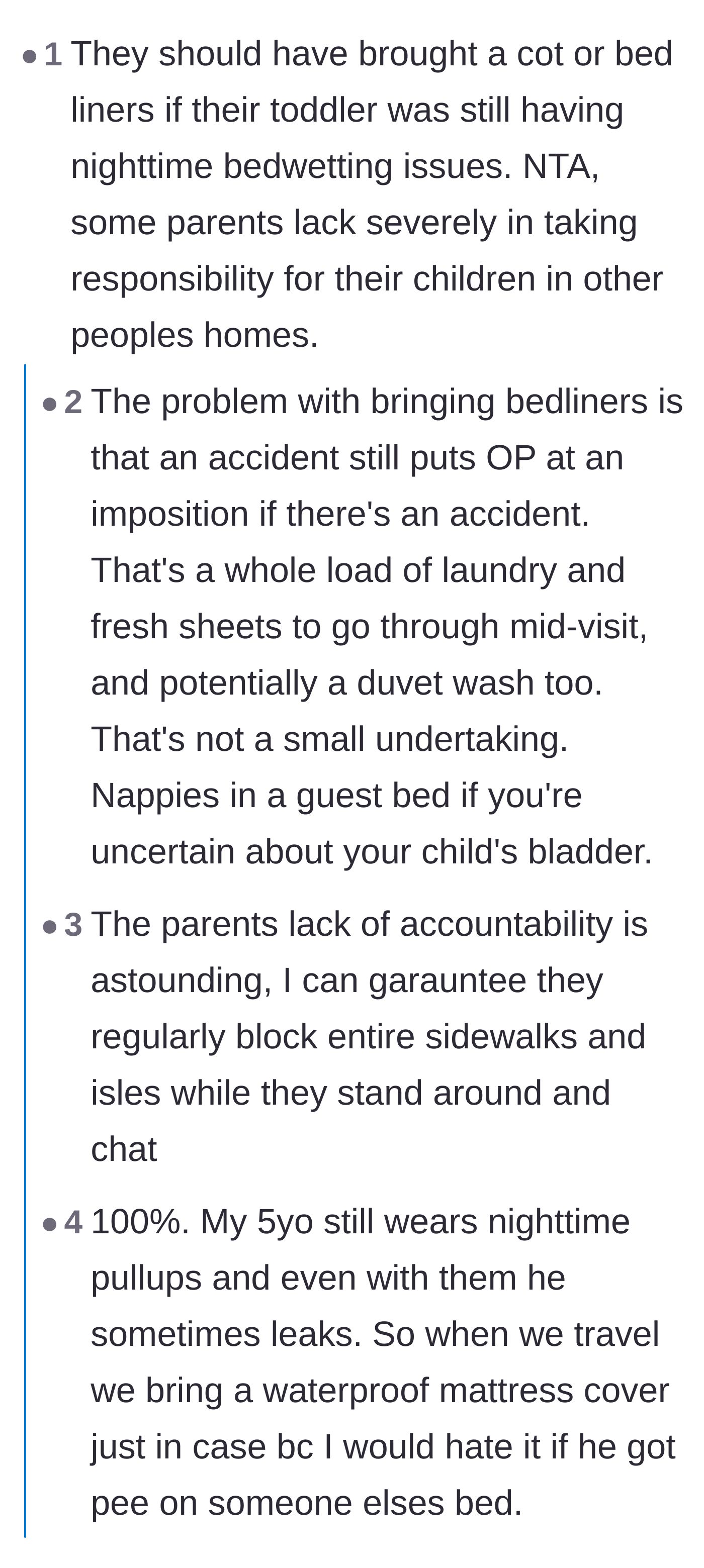 Comment thread 1 - Readers debating the massive laundry burden and lack of parental accountability when visiting someone's home.