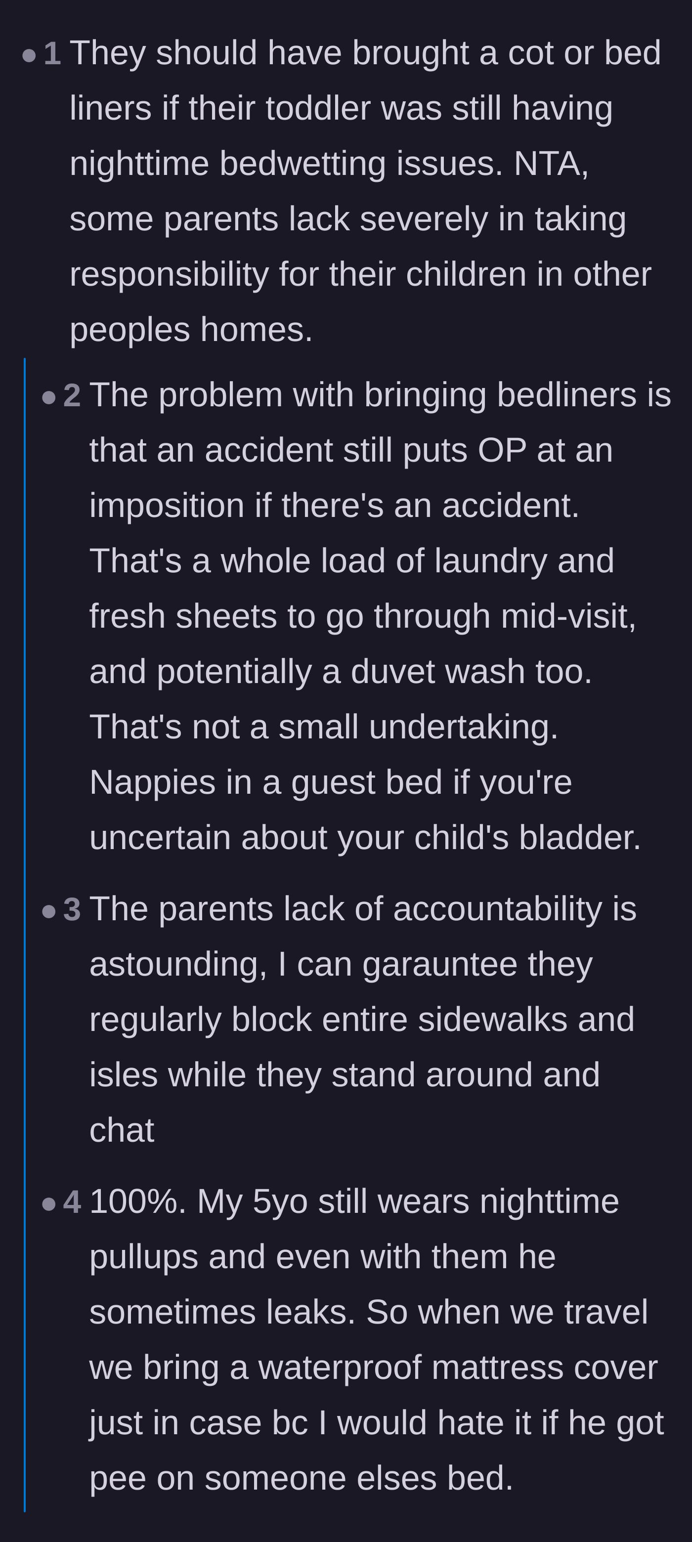 Comment thread 1 - Readers debating the massive laundry burden and lack of parental accountability when visiting someone's home.
