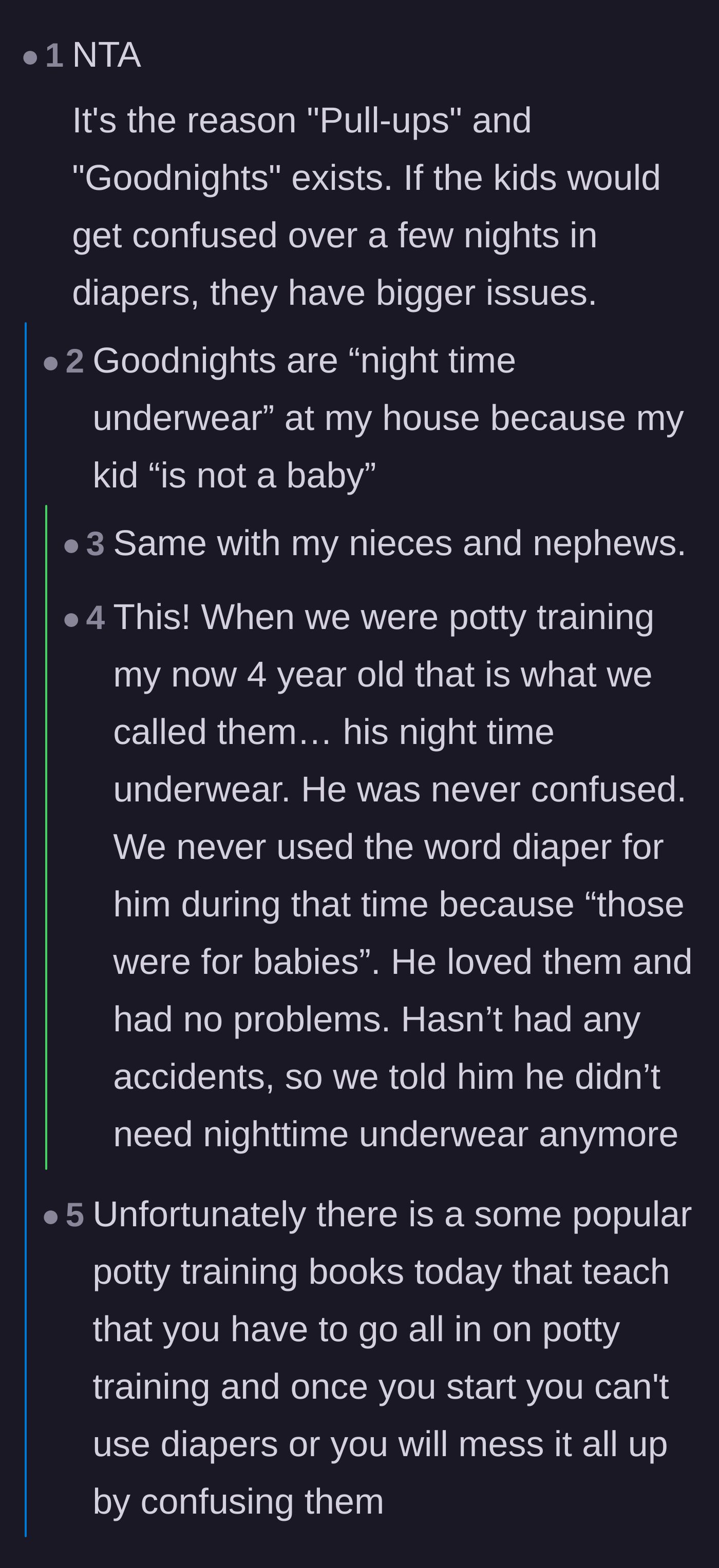 Comment thread 3 - Commenters dismantling the excuse that wearing diapers temporarily will confuse a potty-training toddler.
