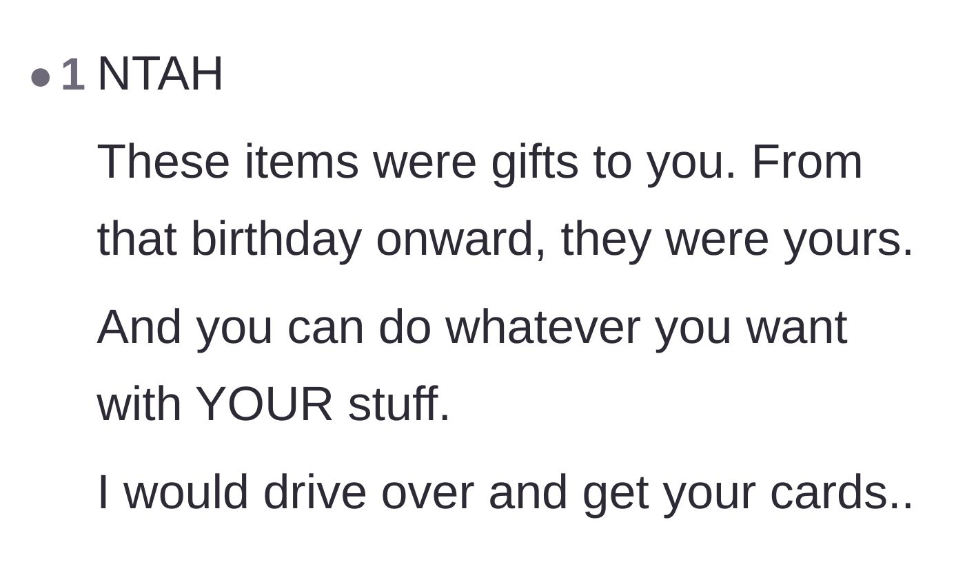 Comment thread 6 - Reiteration that a gift legally and morally belongs to the recipient to do with as they please.
