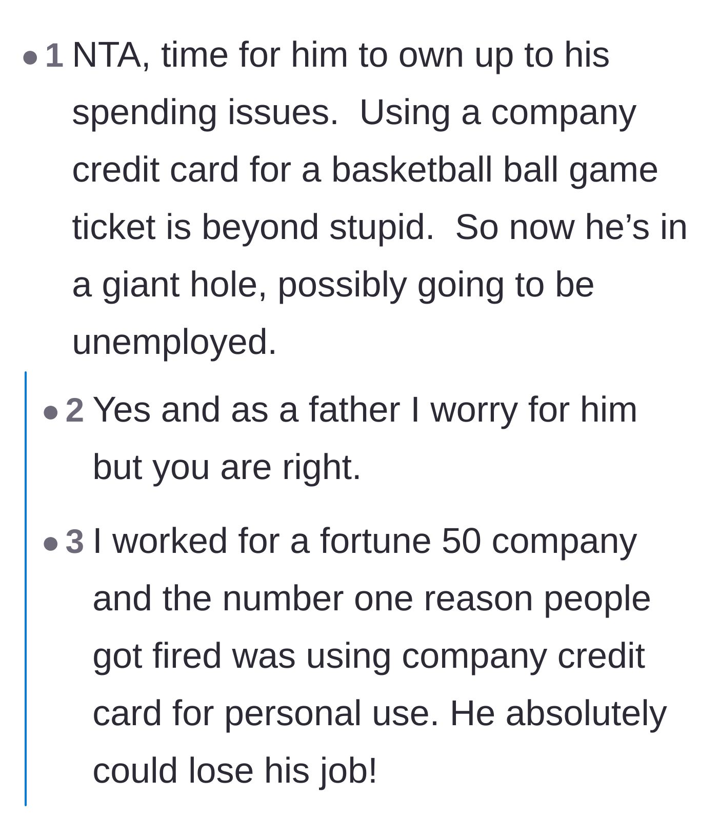 Comment thread 1 - Commenters discussing the sheer stupidity of corporate theft and sharing horror stories of financially enabling relatives