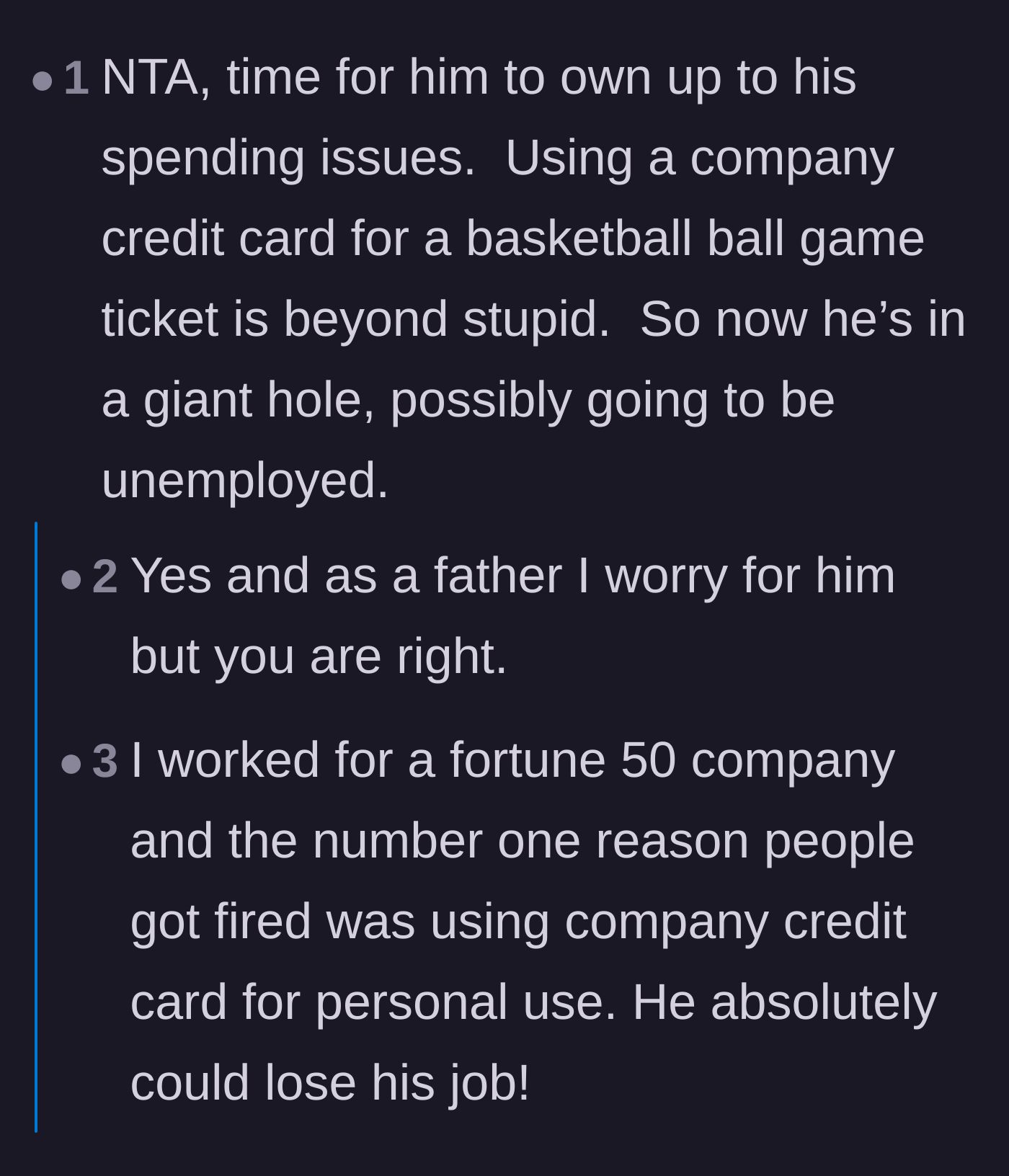 Comment thread 1 - Commenters discussing the sheer stupidity of corporate theft and sharing horror stories of financially enabling relatives