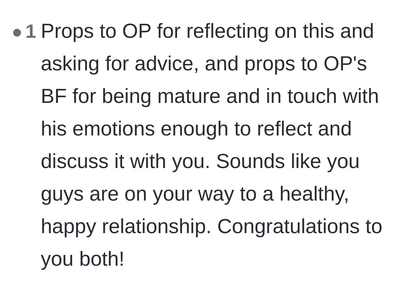 Comment thread 4 - Giving props to both partners for being self-reflective and in touch with their emotions.