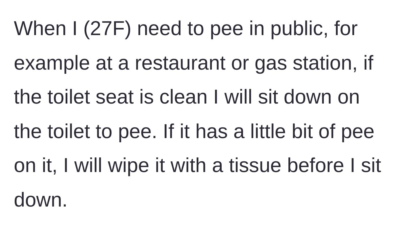 Story part 1 - The girlfriend explains her practical habit of sitting on clean public toilet seats, or wiping them down with tissue first if needed.