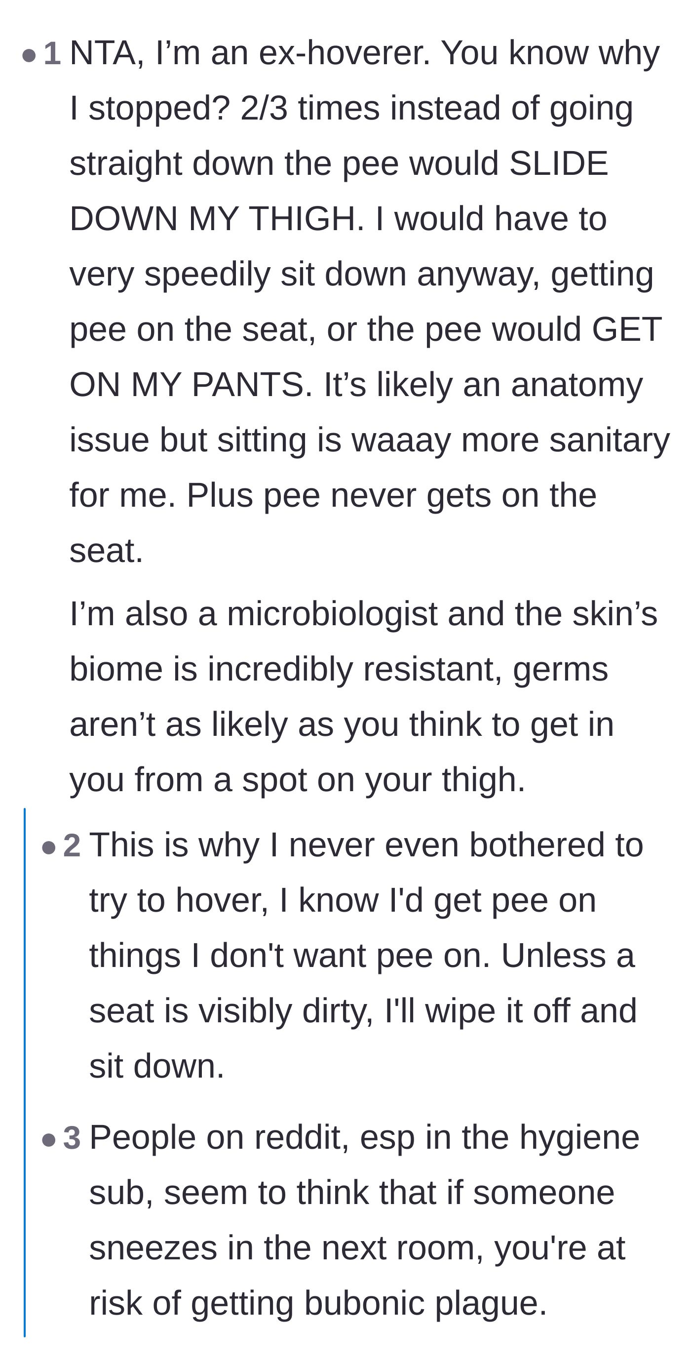 Comment thread 5 - A microbiologist shares a funny personal story about the anatomical disasters of trying to hover.