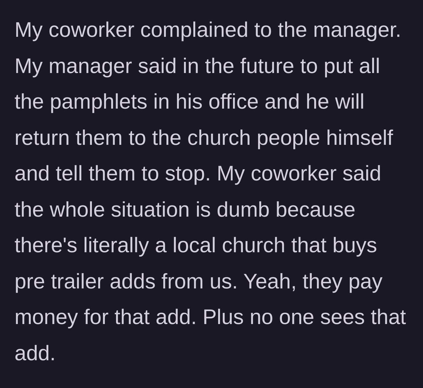 Story part 4 - The coworker escalates the issue to management, resulting in a sensible compromise from the boss, while the coworker continues to argue.