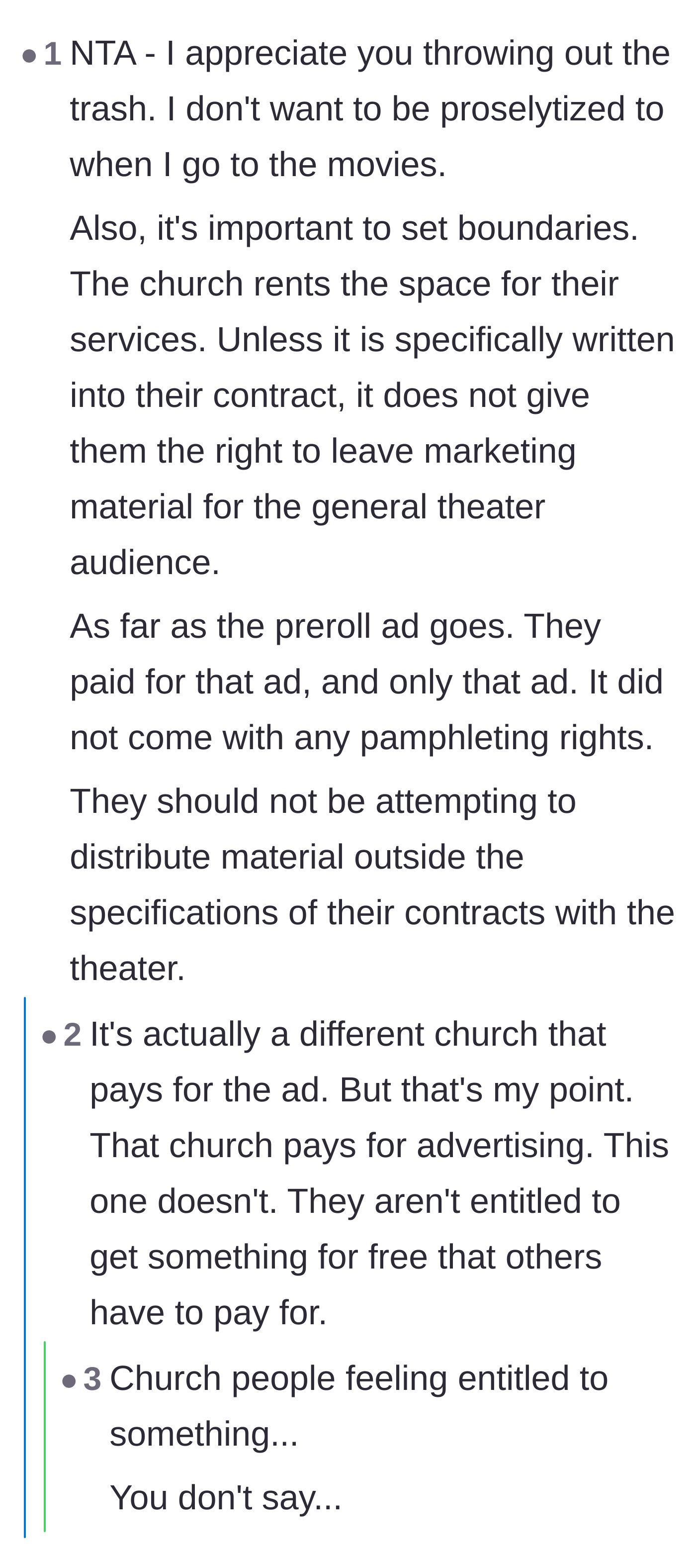 Comment thread 3 - Readers applaud the bartender for enforcing contractual boundaries and refusing to allow free marketing.