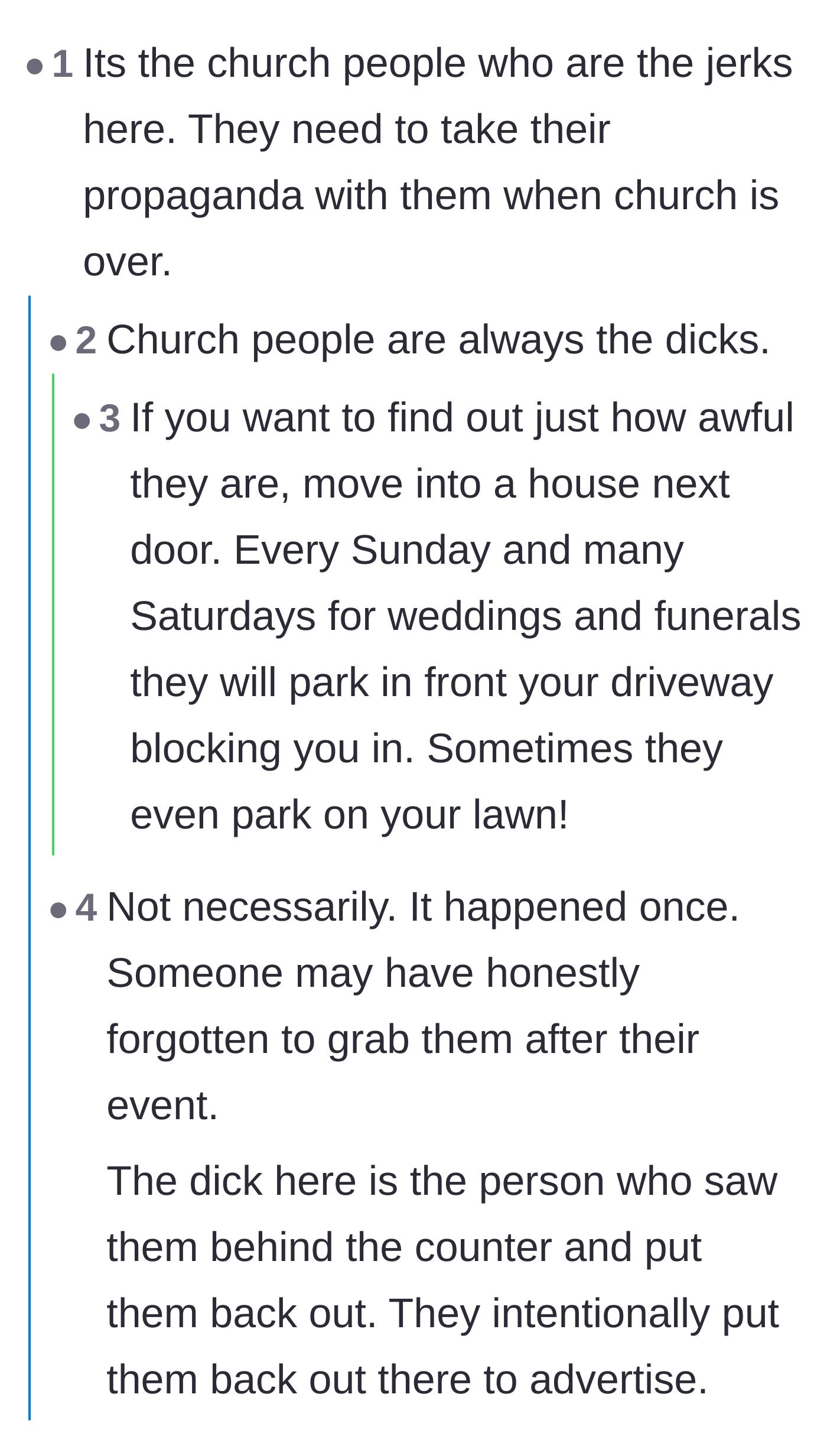 Comment thread 4 - Commenters share their own wild stories about the boundary-stomping behavior they've experienced from local congregations.