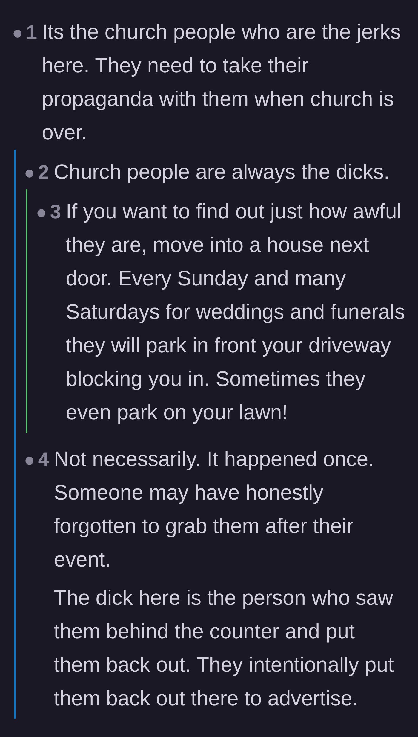 Comment thread 4 - Commenters share their own wild stories about the boundary-stomping behavior they've experienced from local congregations.