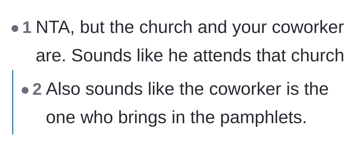 Comment thread 5 - A reader theorizes that the coworker actually attends the church in question.
