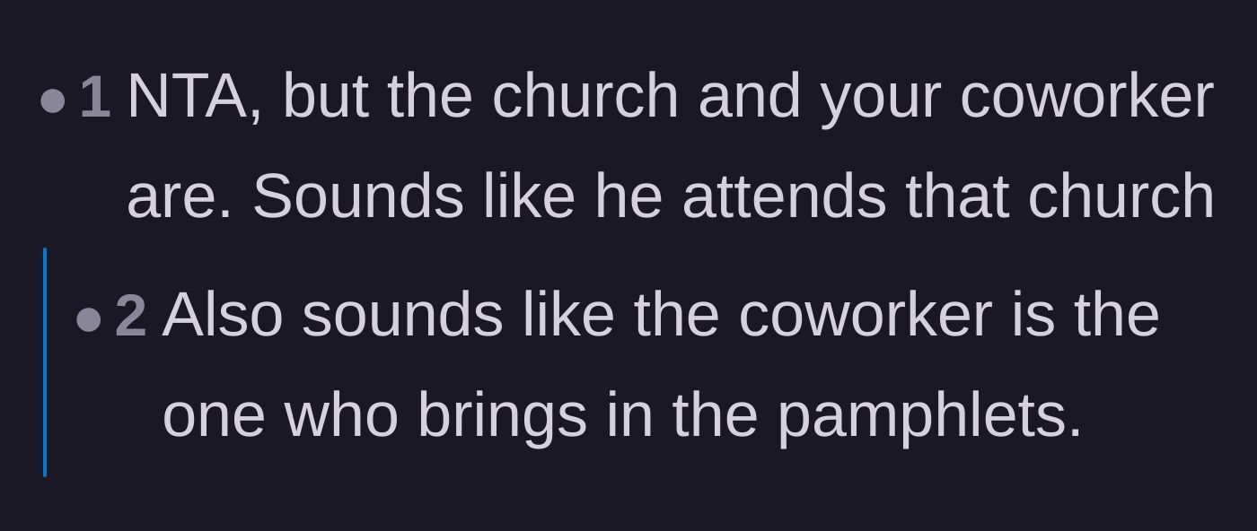Comment thread 5 - A reader theorizes that the coworker actually attends the church in question.