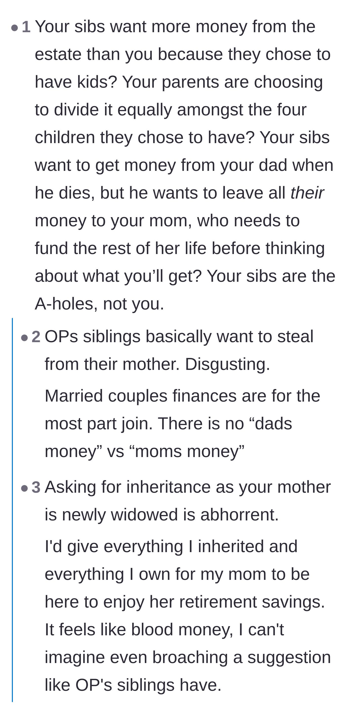 Comment thread 2 - A user pointing out that choosing to have children doesn't entitle someone to a larger inheritance.