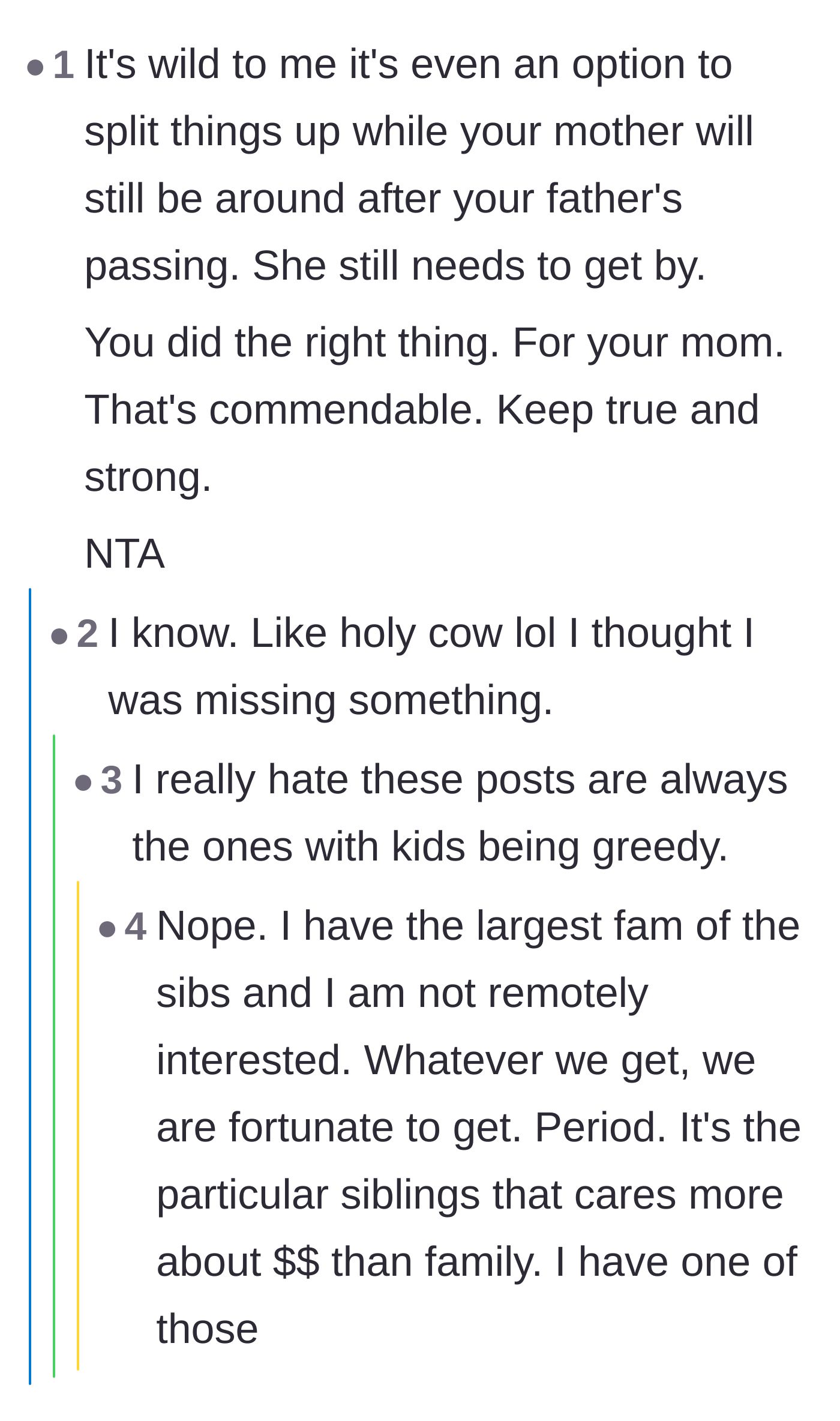 Comment thread 3 - Readers expressing shock that dividing a surviving spouse's living expenses was even suggested.