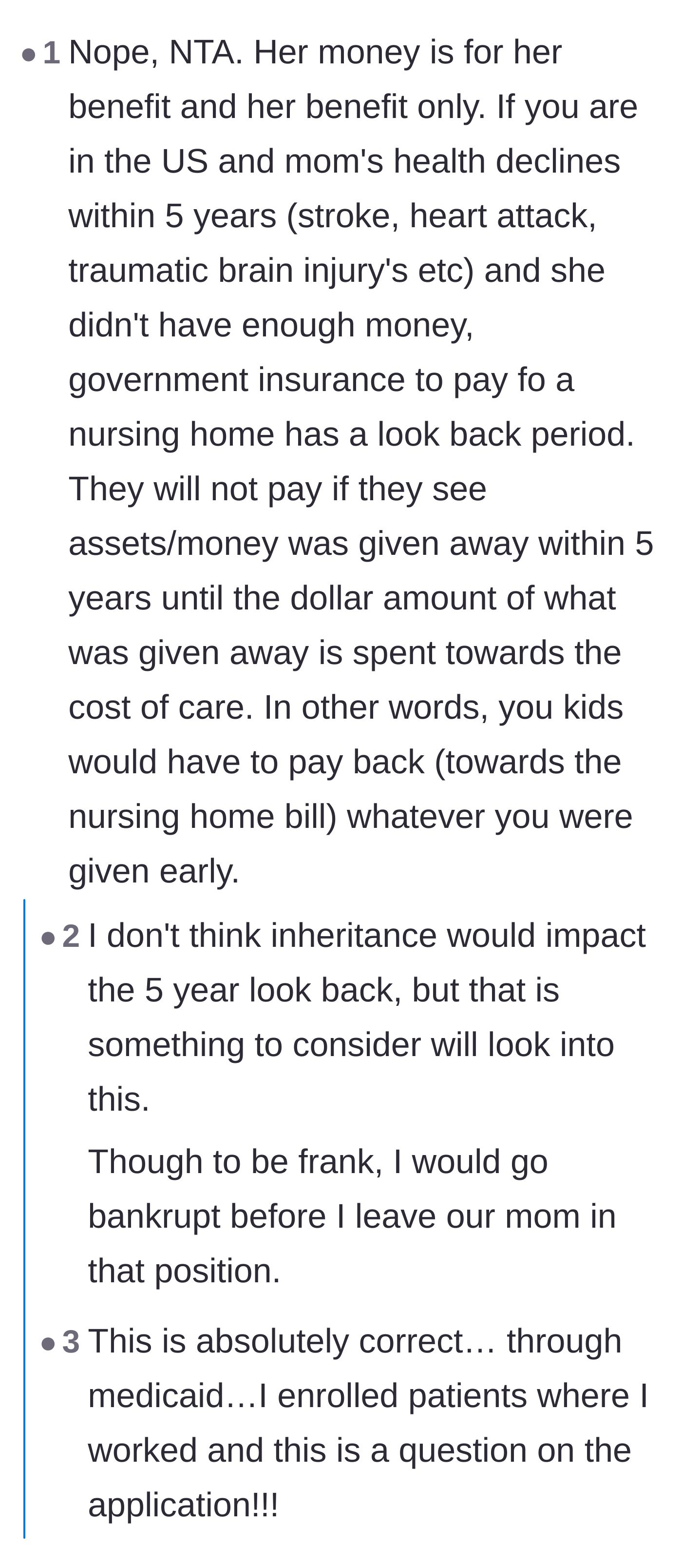 Comment thread 4 - A warning about the Medicaid five-year look-back period and nursing home costs.