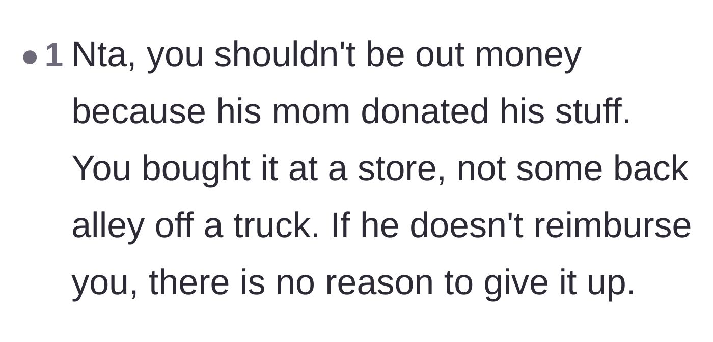 Comment thread 4 - Highlighting the legality of buying from a thrift store versus buying stolen goods.