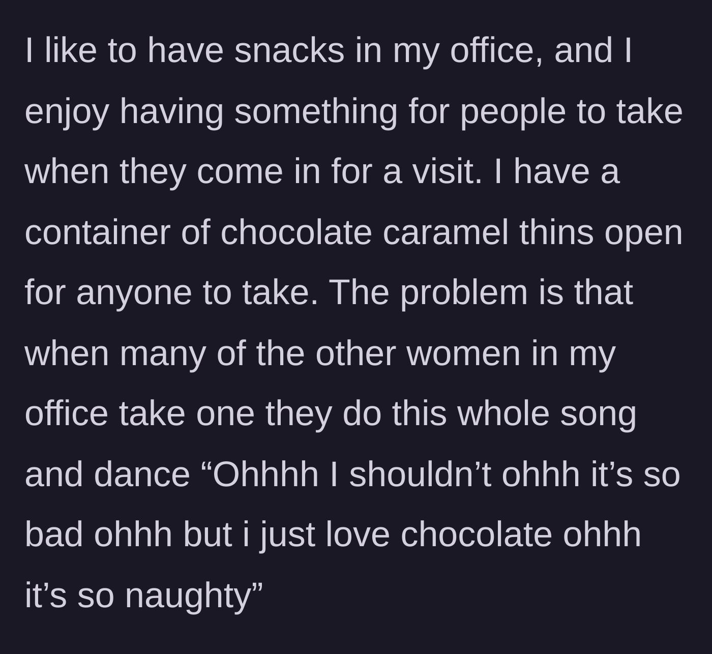 Story part 1 - A jar of chocolate caramel thins sitting peacefully on an office desk.