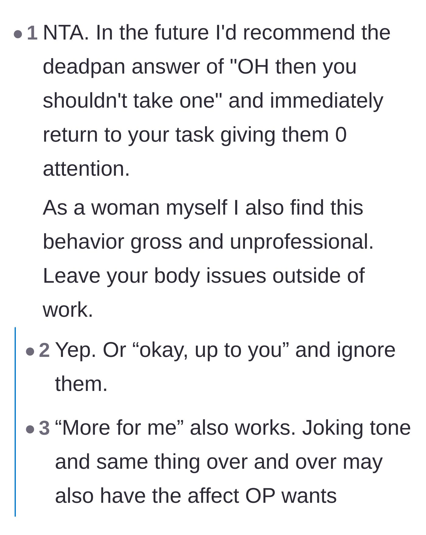 Comment thread 5 - Practical advice on using the 'grey rock' method to shut down the performance by simply agreeing they shouldn't take the candy.