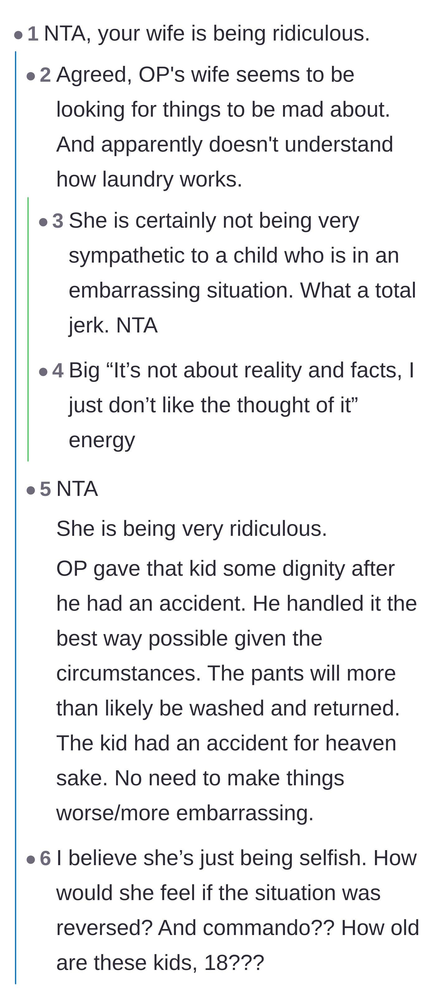 Comment thread 1 - Readers calling out the wife's lack of empathy and the hypocrisy of the towel suggestion.