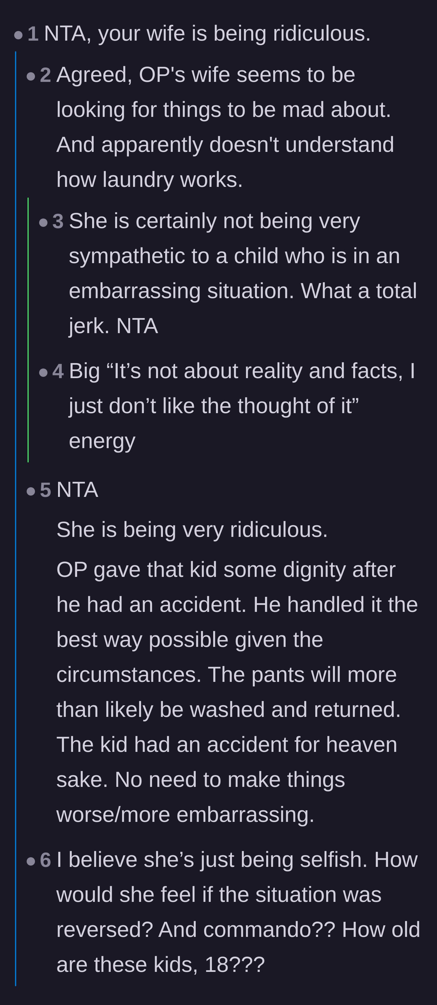 Comment thread 1 - Readers calling out the wife's lack of empathy and the hypocrisy of the towel suggestion.