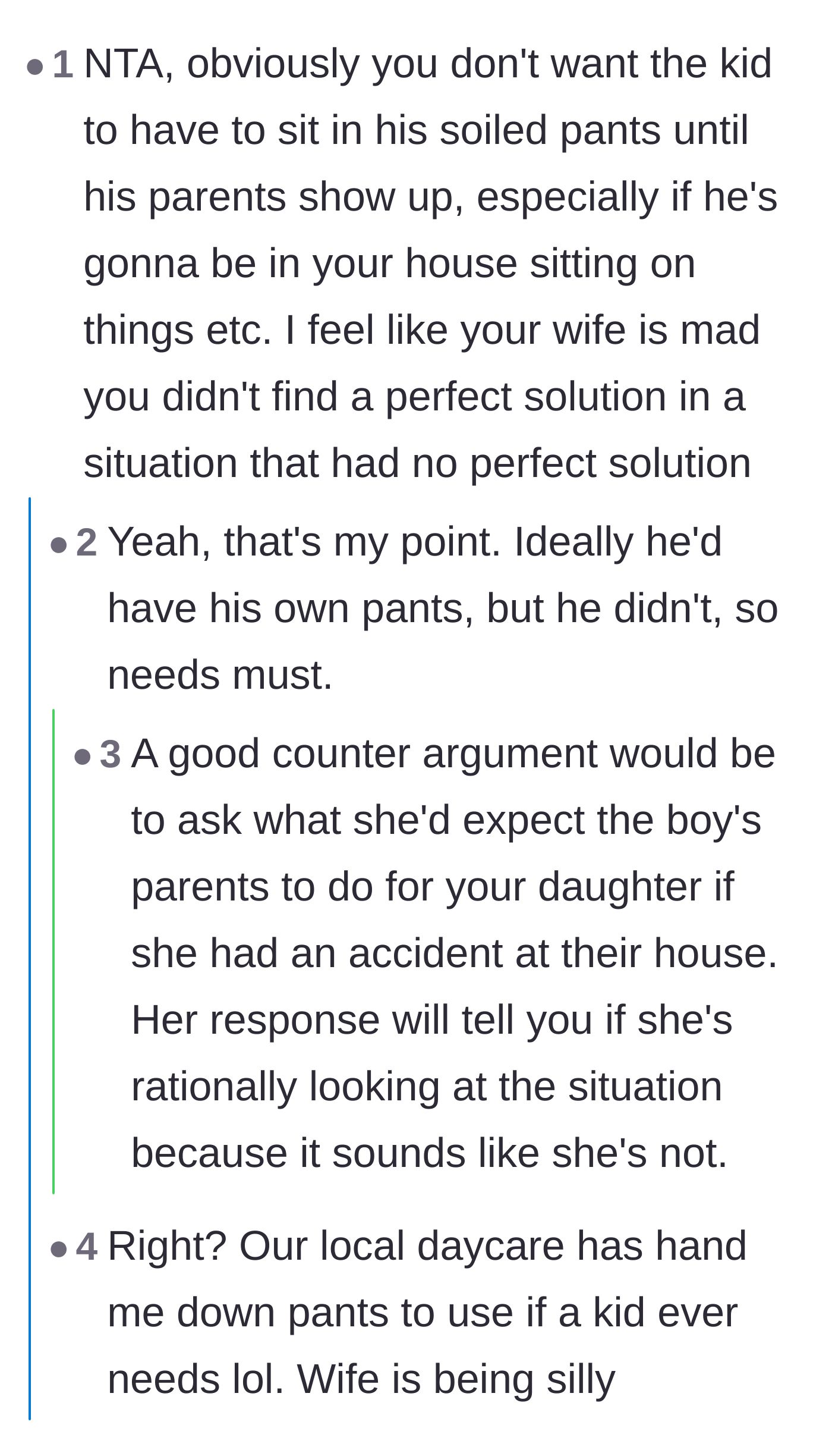 Comment thread 3 - Comments noting that daycares use loaner clothes and the wife is just looking for a reason to be mad.
