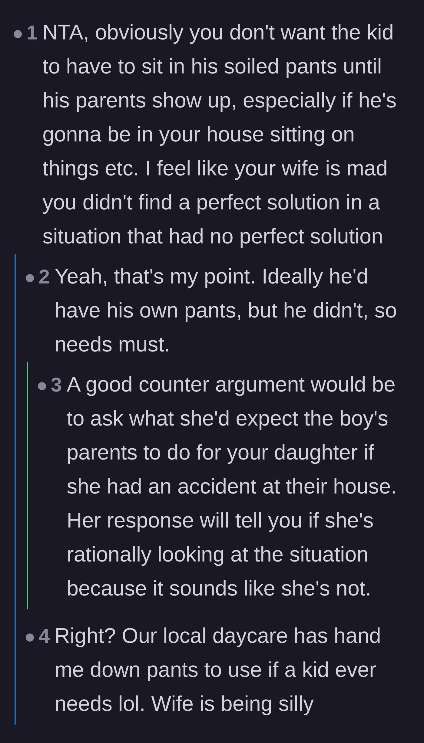 Comment thread 3 - Comments noting that daycares use loaner clothes and the wife is just looking for a reason to be mad.