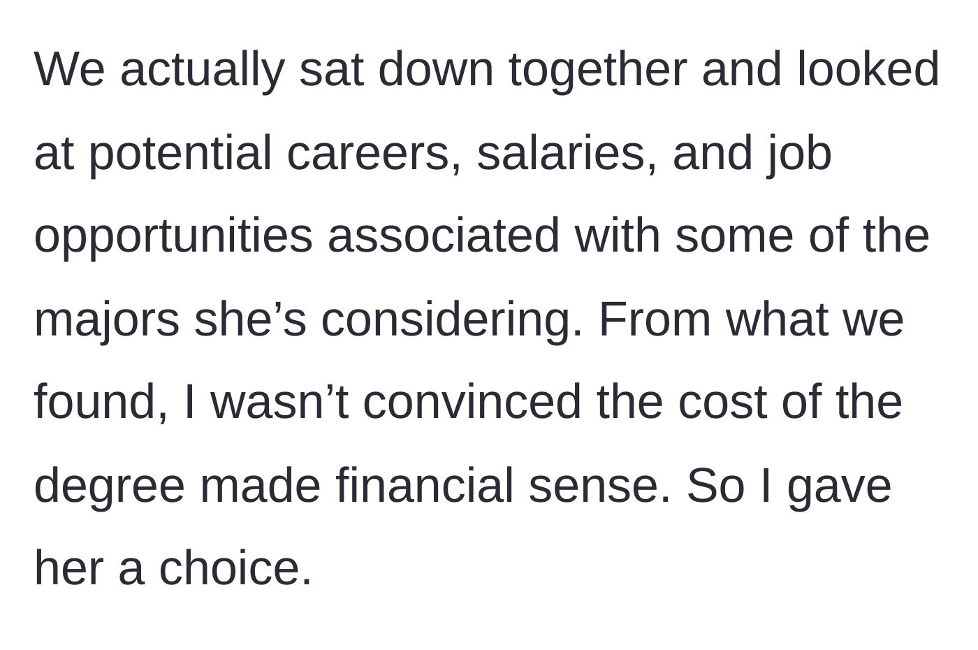 Story part 2 - Dad and daughter research potential salaries for her desired majors.