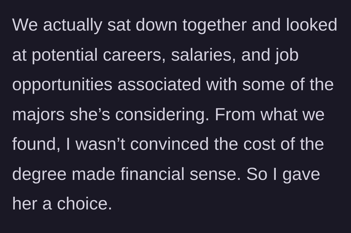 Story part 2 - Dad and daughter research potential salaries for her desired majors.