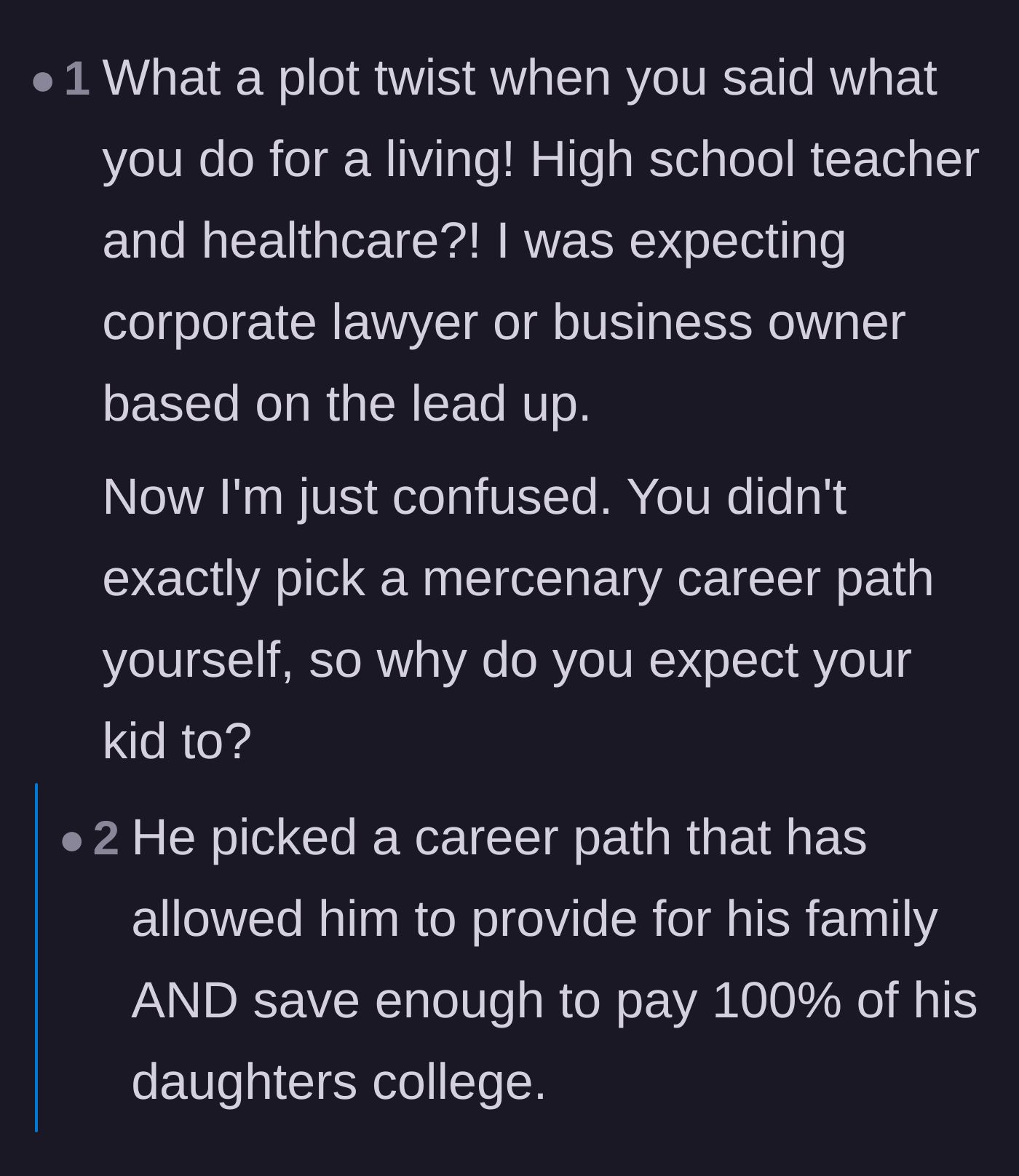 Comment thread 1 - Readers call out the dad's secret three million dollar inheritance and accuse him of hypocrisy.