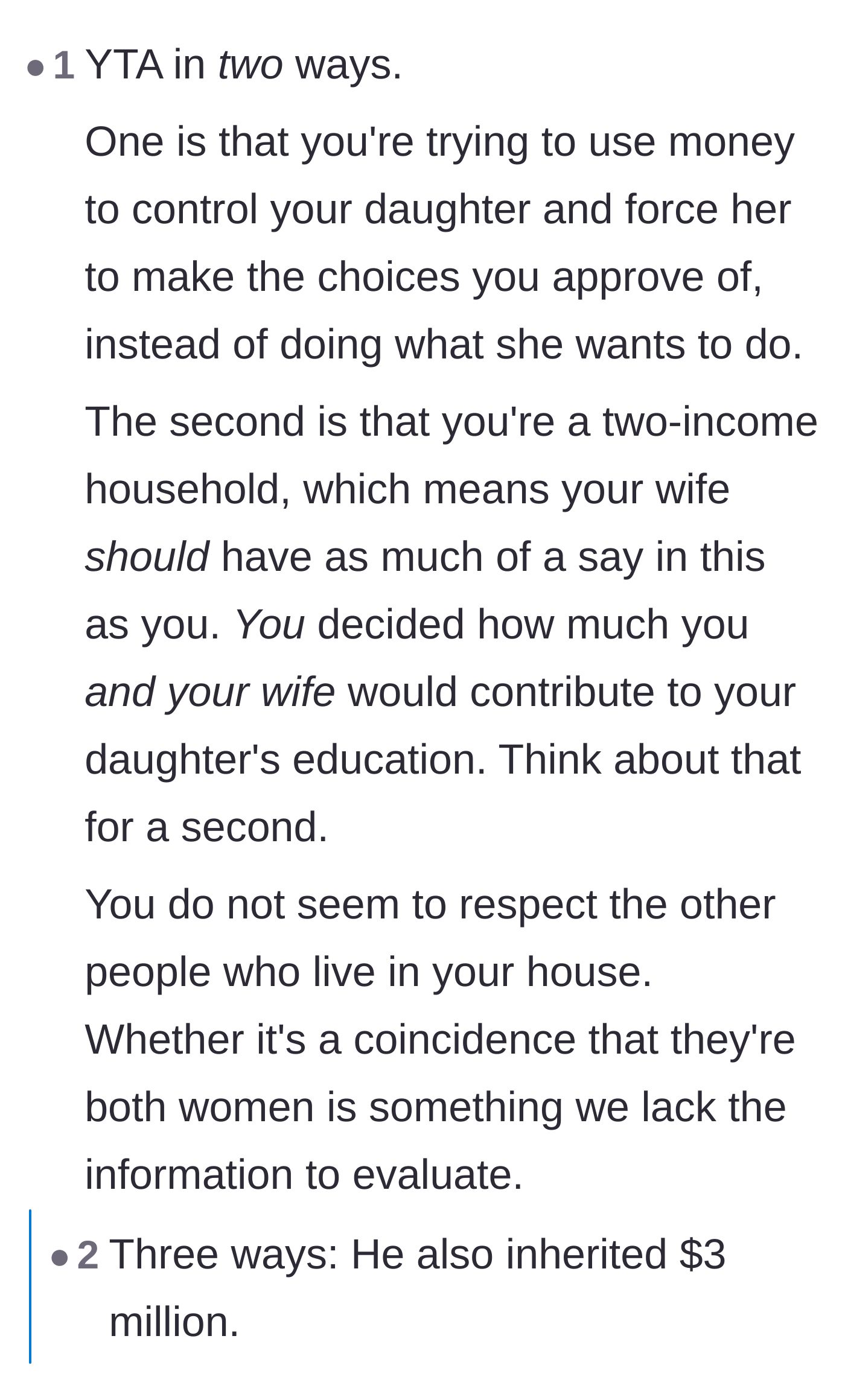 Comment thread 3 - Commenters accuse the dad of using his wealth to control and manipulate his daughter's life choices.