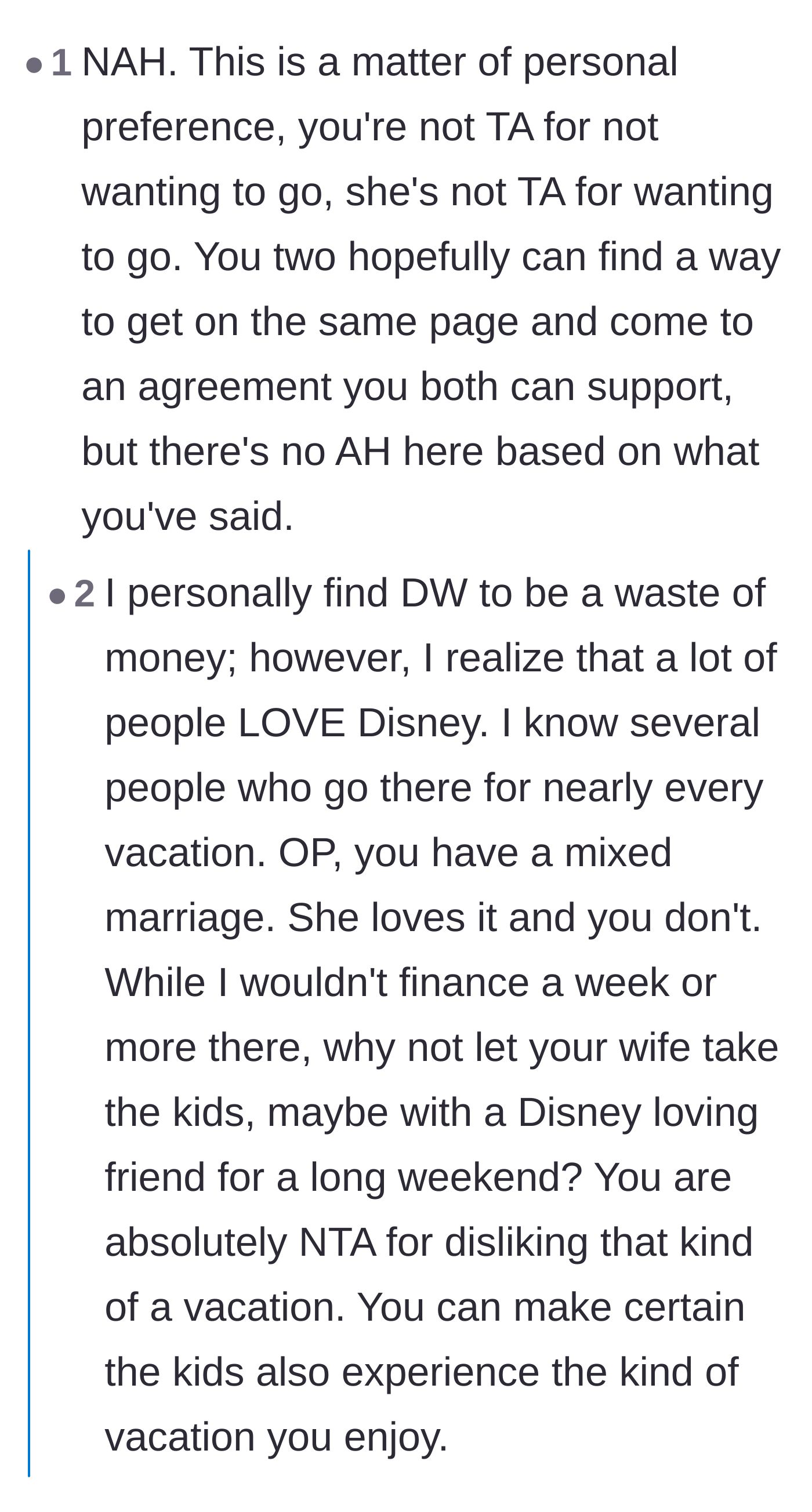 Comment thread 1 - A debate over whether the wife should just take the kids without the husband, and arguments about 'Disney adults' being a cult.