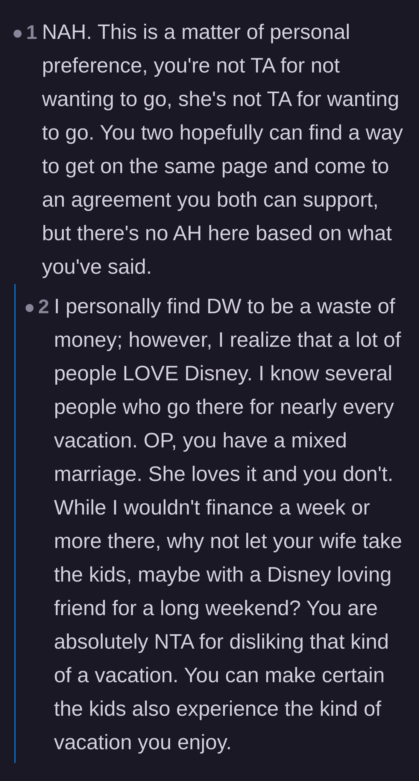 Comment thread 1 - A debate over whether the wife should just take the kids without the husband, and arguments about 'Disney adults' being a cult.