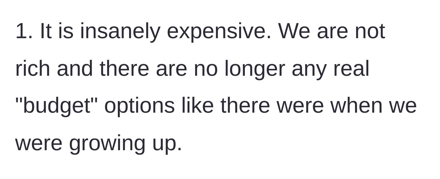 Story part 2 - First point: Dad argues that the theme park is insanely expensive and no longer offers budget-friendly options.