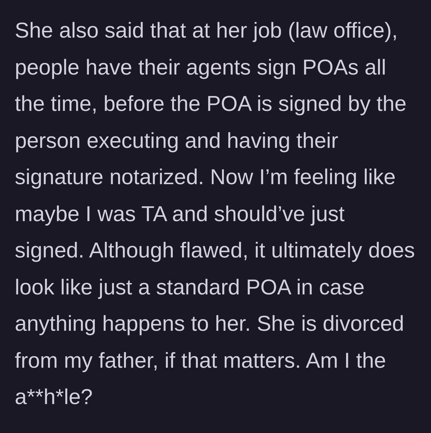 Story part 6 - Mother claims her shady practice is standard at her law office, leaving the daughter second-guessing her decision.