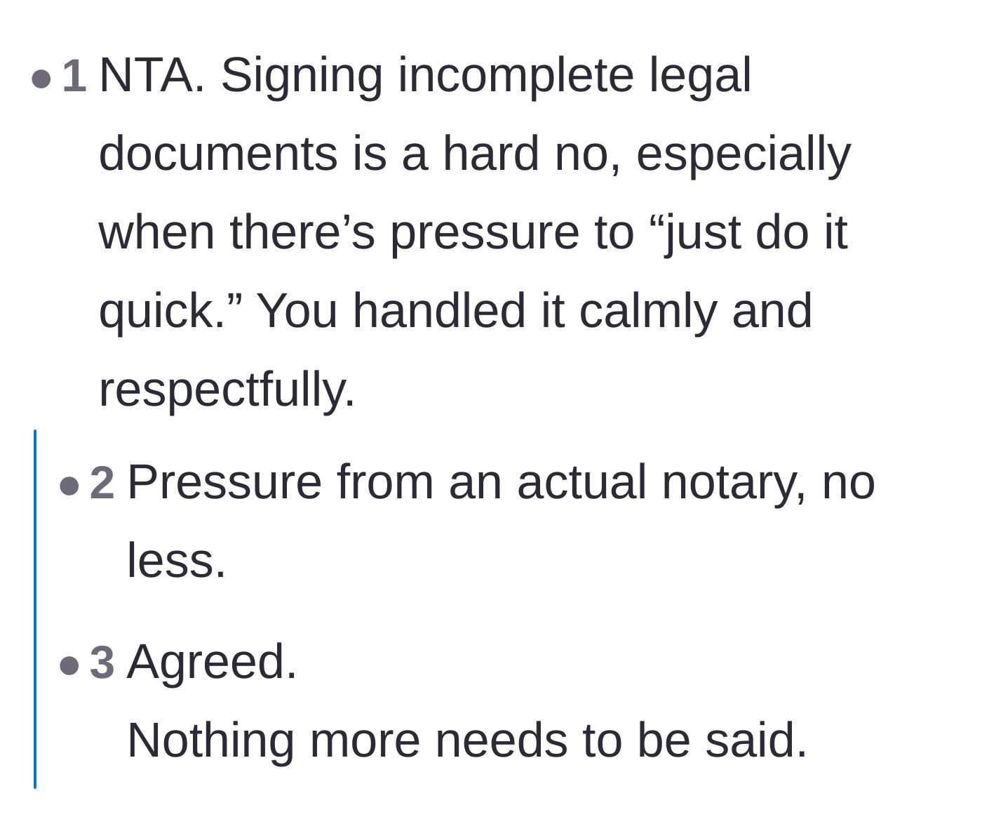 Comment thread 1 - A discussion among notaries pointing out the blatant illegality of the mother notarizing her own documents and sharing similar fraud stories.