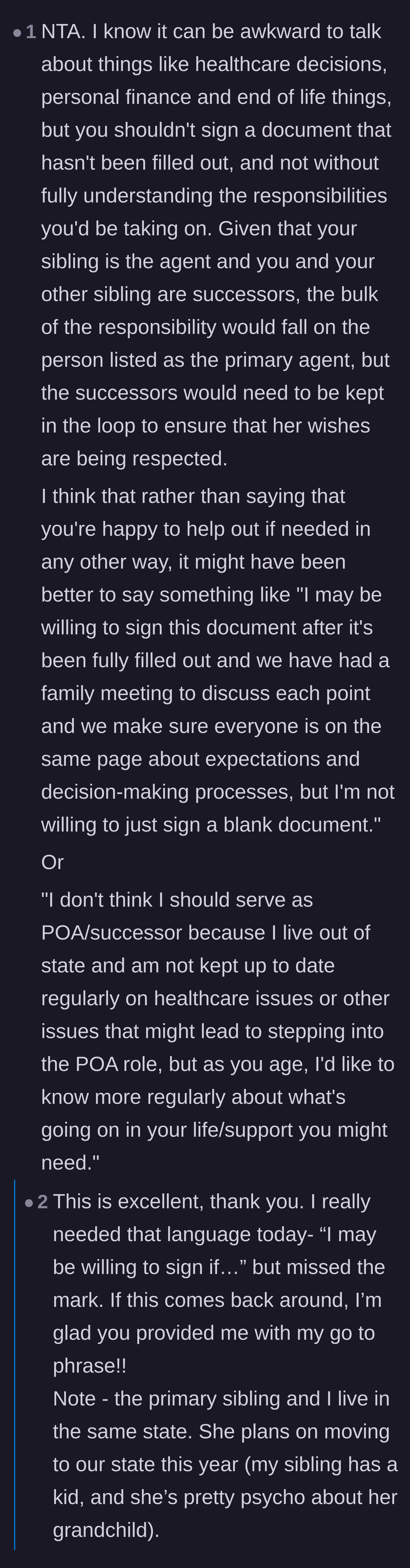 Comment thread 5 - Legal professionals suspect the mother is using a fake Power of Attorney as a cover to fraudulently access the daughter's finances or co-sign a mortgage.