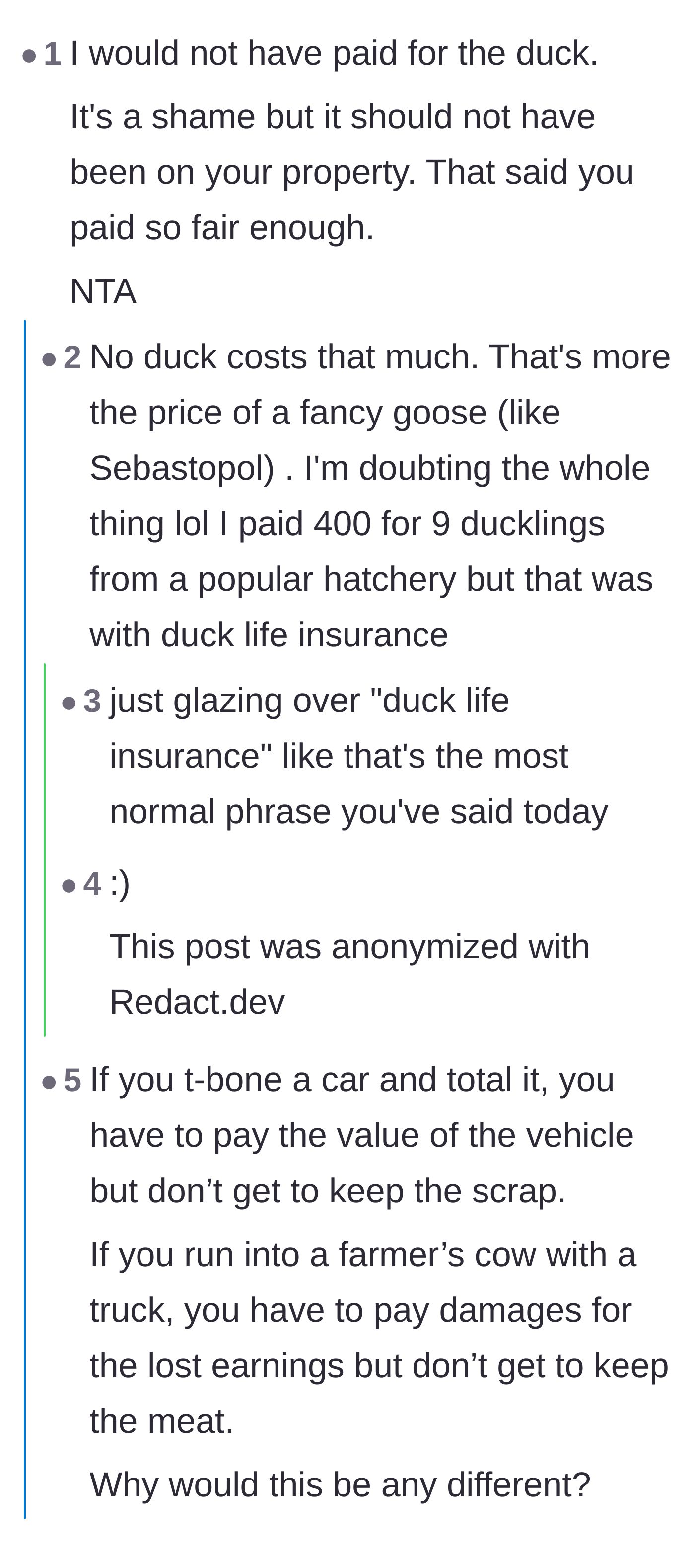 Comment thread 2 - Debating property liability, salvage rights, and the existence of poultry insurance