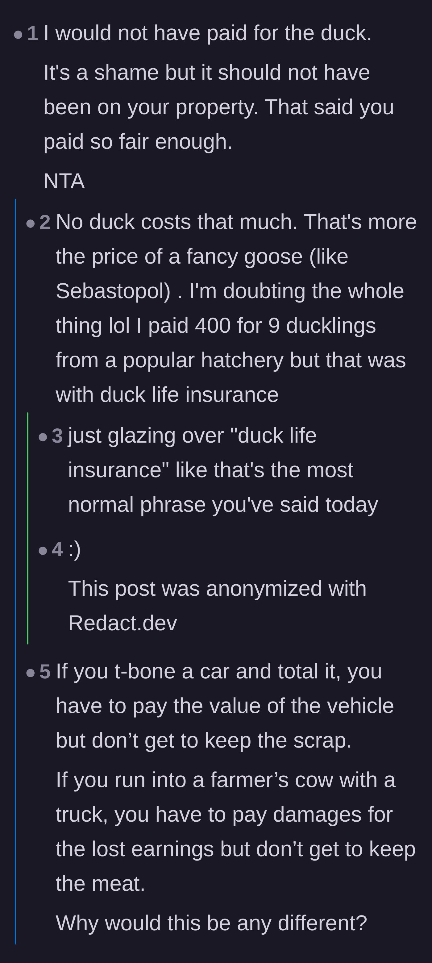 Comment thread 2 - Debating property liability, salvage rights, and the existence of poultry insurance