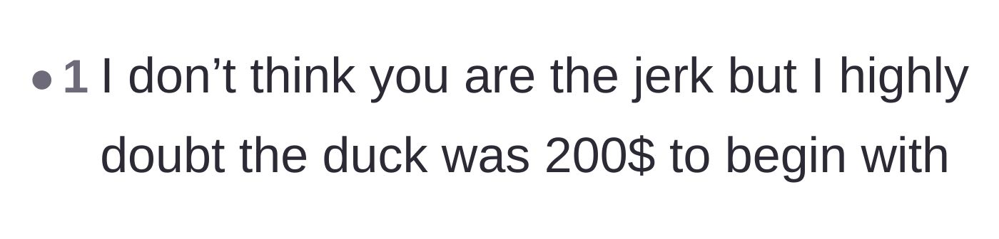 Comment thread 4 - Calling out the neighbor's inflated $200 valuation of the duck