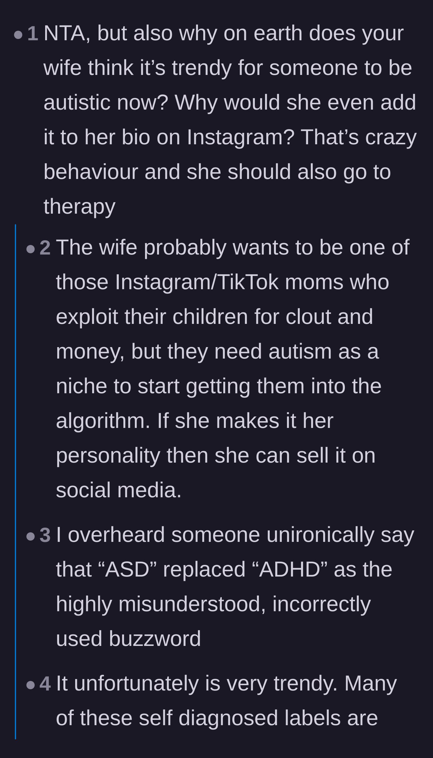 Comment thread 3 - Users critiquing the toxic social media trend of exploiting self-diagnosed neurodivergence for algorithm clout and monetization.