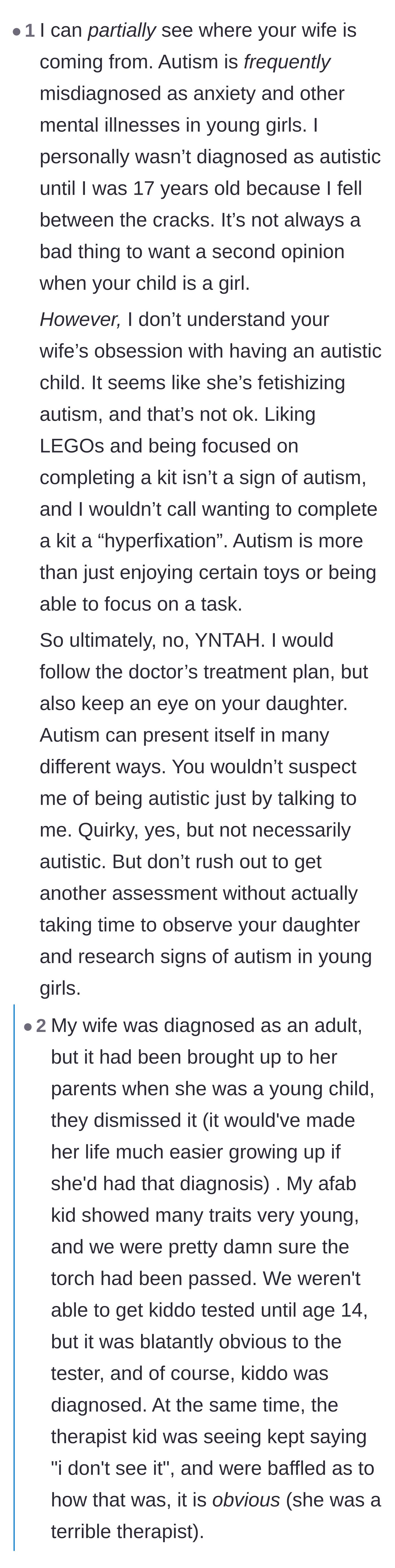 Comment thread 5 - Women sharing personal stories of late-in-life autism diagnoses while simultaneously condemning the mother for fetishizing the condition.