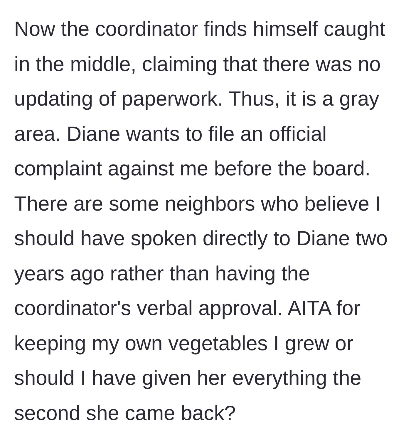Story part 6 - The coordinator waffles on the official paperwork, leaving the dispute to a divided garden board.
