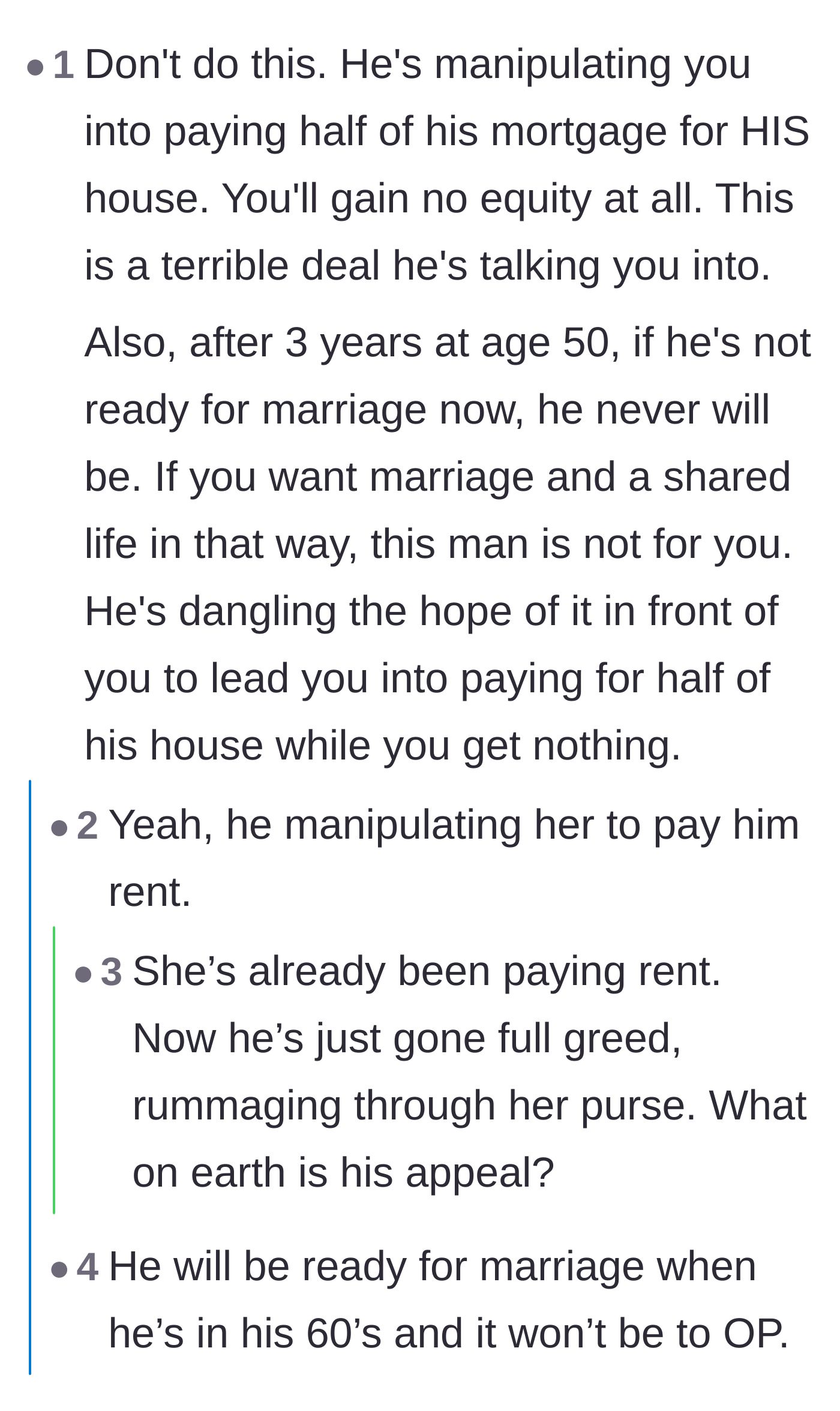 Comment thread 2 - Commenters calling out the terrible financial deal of paying his mortgage with zero equity in return.
