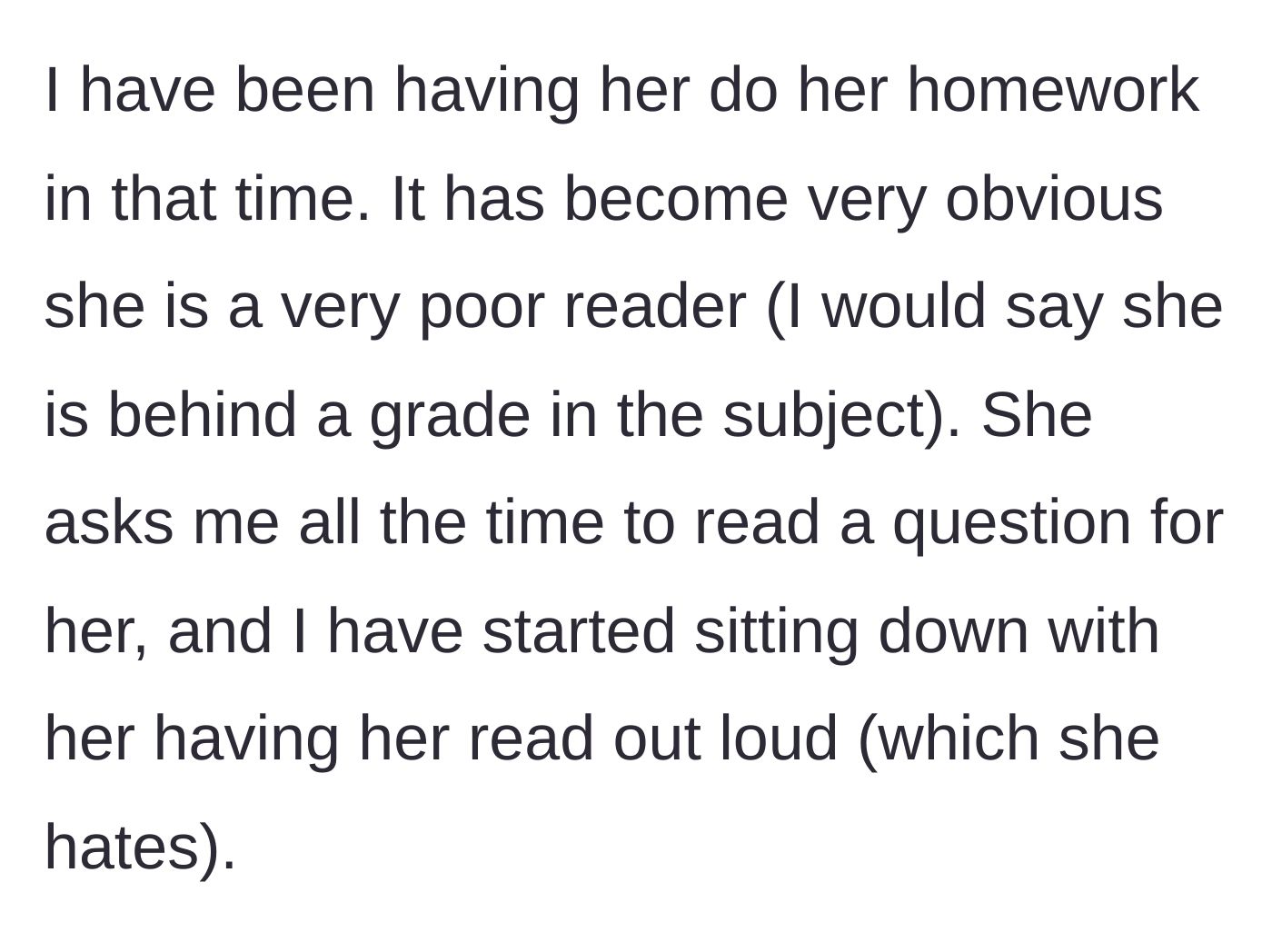 Story part 3 - Grandmother observing the child's poor reading skills during homework time.