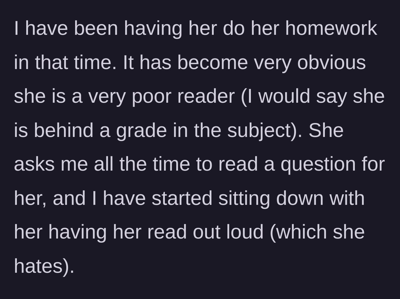 Story part 3 - Grandmother observing the child's poor reading skills during homework time.